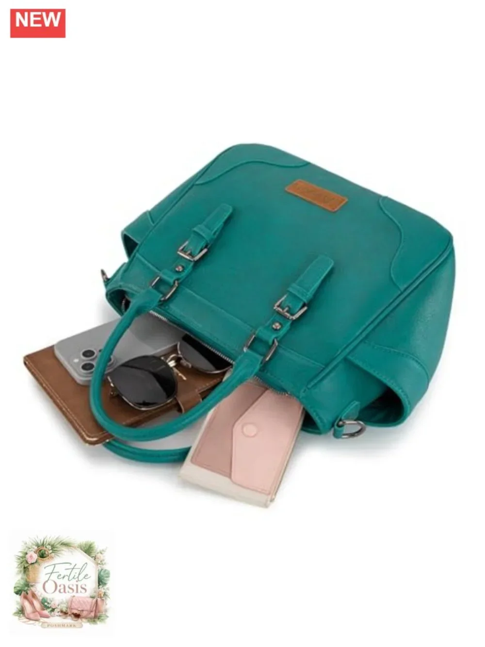 Vegan Leather Top Handle Satchel Crossbody Tote with Zipper Pockets
